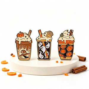Spilla da collezione in lega di zinco smaltata a forma di zucca di Halloween 2026, fantasma e gelato, con serigrafia - Product Image 1