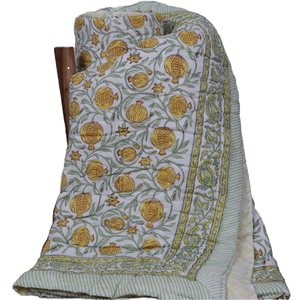 Hand Block Printed Cotton <b>Quilt</b> 225x270 cm King Size Reversible <b>Bedding</b> Blanket Handmade Lightweight Bedspread Export Quality - Product Image 1