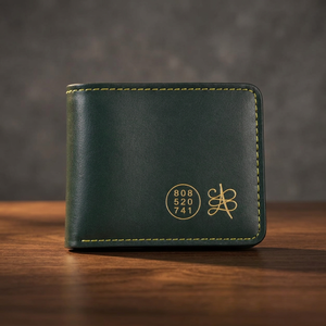 Green Genuine Leather Bifold <b>Wallet</b> Slim Card Holder RFID Blocking Coin Pocket Custom <b>Engraved</b> Gift Set for Men - Product Image 2