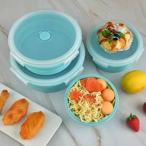 Fiambrera plegable de silicona portátil sin BPA, fiambrera <span class=keywords><strong>personalizada</strong></span> a prueba de fugas, cajas Bento con tapas de plástico para comida de niños - Product Image 3