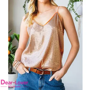 مبيعات بالجملة من Dear-Lover ملابس نسائية علوية برقبة على شكل حرف V عالية الجودة قابلة للتعديل مزينة بترتر بأشرطة رفيعة للنساء