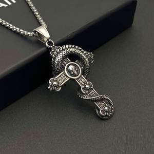 Stainless Steel <b>Cross</b> Gothic Pterosaur Necklace for <b>Men</b> Vintage Titanium Steel Dragon Skull Pendant Necklace Religious Jewelry - Product Image 1