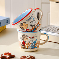 Ensemble de tasses à lait en céramique Snoopys Cartoon, tasse à café et à lait pour couple avec échelle graduée pour le bureau et la maison