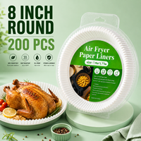 Feuilles de papier cuisson jetables double face 8 pouces, résistantes à la graisse, écologiques, pour friteuse à air, 200 pièces, blanches, conformes FDA, pour biscuits, gâteaux et pain