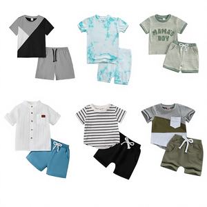 ชุดเสื้อผ้าเด็ก 2 ชิ้น ผ้าฝ้าย ใส่สบายสำหรับฤดูร้อน แบบลำลอง เสื้อกล้ามลายตาราง กางเกงขาสั้นพิมพ์ลาย สำหรับเด็กอายุ 0-12 ปี รุ่น B+ หมายเลข No - Product Image 1