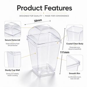 Gobelets carrés transparents jetables en PS de 5 onces, impression numérique, logo personnalisé pour gâteaux, pains, biscuits, apéritifs, desserts, mousses, glaces - Product Image 2