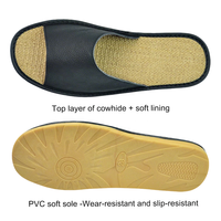 Chaussons d'intérieur en cuir véritable à bout ouvert, doublés de lin, respirants, antidérapants, taille extra large pour hommes et femmes