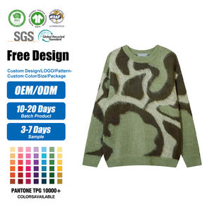 Мужской свитер оверсайз с начесом из мохера, с круглым вырезом, с жаккардовым узором, со спущенным плечом, с возможностью нанесения логотипа на заказ - Product Image 1