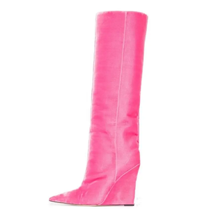 Bottes hautes en PU pour femme, taille 44, style western, hiver, talons compensés, or métallisé, bout pointu, chaussures personnalisées sexy - Product Image 2