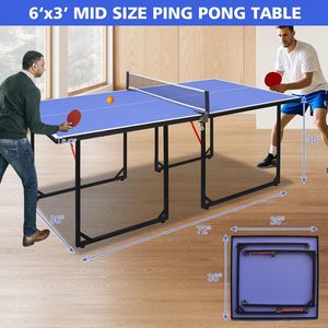 Iunnds xách tay ping pong bảng có thể gập lại 6ft Midsize Bảng bóng bàn thiết lập cho trong nhà ngoài trời Trò chơi lắp ráp nhanh chóng - Product Image 2