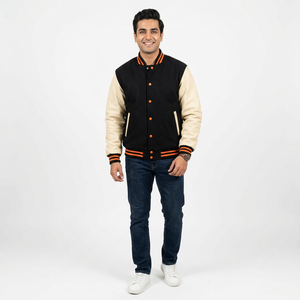 Veste universitaire pour homme en tissu écologique, antibactérien, chaude, sur mesure, avec fermeture à boutons recouverts, broderie en laine, équipe - Product Image 1