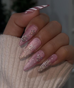 <span class=keywords><strong>Uñas</strong></span> postizas acrílicas hechas a mano con efecto ombré rosa, estilo stiletto mediano, con diseño de mariposa cuadrada y purpurina, para salón de manicura. - Product Image 4