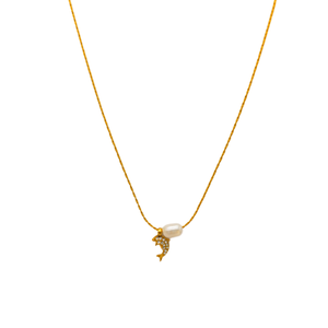 สร้อยคอจี้แฟชั่น สแตนเลส 316L ชุบทอง PVD ทนทาน ประดับมุกและจี้รูปปลา - Product Image 2