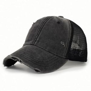 Gorra de béisbol de malla de 6 paneles desgastada y sin estructura con logo personalizado OEM de fábrica al por mayor - Product Image 5