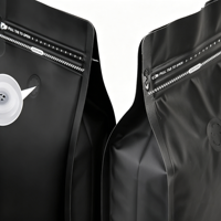 Sac en plastique noir mat à fond plat de qualité alimentaire avec valve de dégazage et fermeture éclair pour aliments pour bébés et grains de café 500g