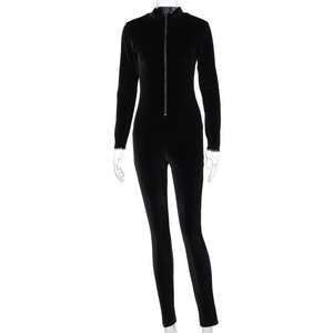 Nuova Tuta Intera Primaverile Nera a Maniche Lunghe per Donna, Abbigliamento con Cerniera <span class=keywords><strong>in</strong></span> <span class=keywords><strong>Velluto</strong></span>, Jumpsuit Aderente alla Moda - Product Image 4