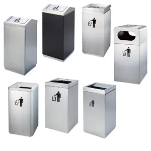 Factory Price Modern Silver Stainless Steel Commercial Trash Bin With Flip Lid Metal Indoor Waste Can