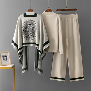 Conjunto de Tres Piezas de Chales de Punto de Viscosa con Estampado para Mujeres Musulmanas, Ropa Tradicional Elegante Antipilling - Product Image 5