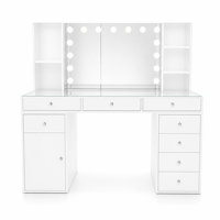 Coiffeuse avec miroir à LED et rangement à boutons en cristal pour un ensemble de coiffeuse de luxe spacieux pour chambre principale