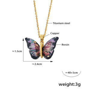 Fabrika Özel Tasarım Takı BOHO Tarzı Paslanmaz Çelik Kolye Çok Renkli Reçine Kelebek Kolye Kadınlar İçin Hediyeler - Product Image 5