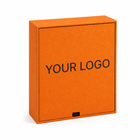 Boîte cadeau coulissante personnalisée en papier grainé orange avec impression de logo noir