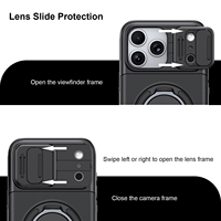 Stootvaste hoes met schuifbare camera-afdekking voor iPhone, verborgen kaarthouder, 360 graden draaibare ringstandaard, robuuste bumper shell