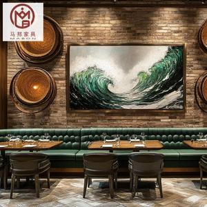 Retro Vintage persegi hijau kayu kulit Sofa Booth set tempat duduk komersial restoran furnitur untuk Hotel dan toko kopi - Product Image 6