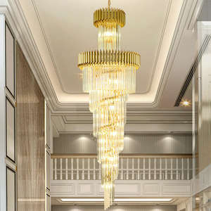 Staircase Hanging Pendant Lights Nordic Design Gold Black Villa Long <b>Crystal</b> <b>Chandelier</b> - Product Image 4