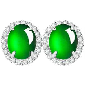 Pendiente ovalado de esmeralda natural en forma de huevo, color verde sol, hecho de jade de grado hielo. Conjunto con plata S925. Joyería para las orejas de mujer. - Product Image 3