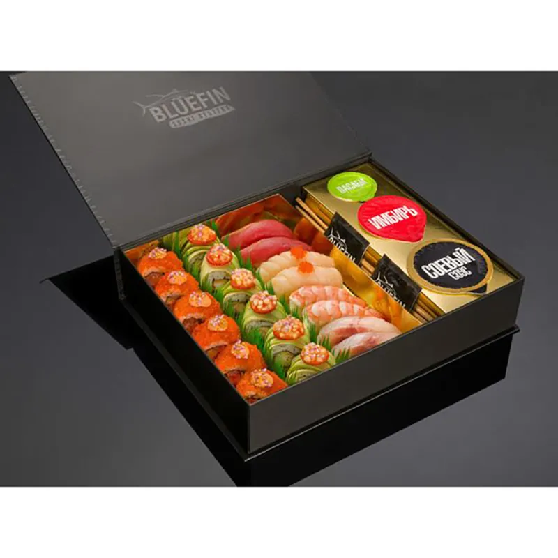 Papier d'impression couleur personnalisé boîte à emporter de Sushi frais avec insertion à l'intérieur pour conserver la saveur de la Sauce