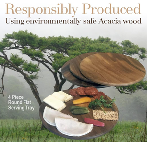 Meilleures ventes Ensemble économique de <span class=keywords><strong>4</strong></span> assiettes rondes en bois <span class=keywords><strong>d</strong></span>'acacia pour servir des charcuteries, des sushis, des desserts, du pain - Product Image 4