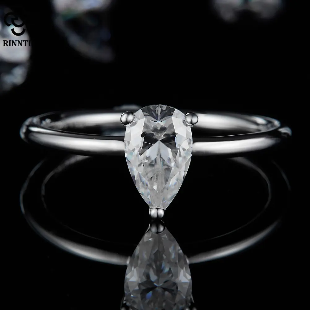 RINNTIN SMR58 Design unico anelli fini gioielli donna argento Sterling 925 anello Moissanite pera taglio eccellente