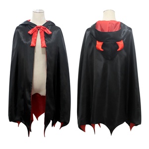 <strong>Devil</strong> Horn Reversible Black <strong>Red</strong> Satin Cape Hooded Vampire Cloak <strong>Halloween</strong> Cosplay <strong>Costume</strong> - Product Image 2