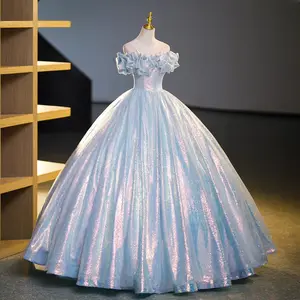 Vestido de baile feminino luxuoso para meninas, vestido de baile de formatura azul claro, quinceanera, 2023