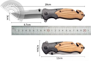 Dao gấp đa năng sinh tồn ngoài trời, khắc logo laser tùy chỉnh, lưỡi thép không gỉ, cán gỗ ô liu, hỗ trợ OEM - Product Image 6