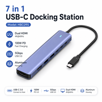 7-in-1 Dual HDMI 4K 60Hz USB-C Hub 100W PD Type-C Dockingstation Aluminium Multipoort Splitter Adapter voor MacBook Laptop