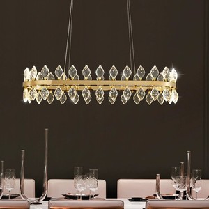Lustre suspendu rond à double anneau en cristal doré de luxe moderne <span class=keywords><strong>Tyson</strong></span> pour chambre à coucher, salon, îlot de cuisine - Product Image 4