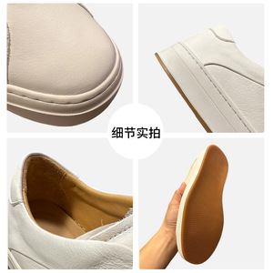 QHCCID Men's White <b>Leather</b> <b>Sneakers</b> Breathable Rubber Outsole Mid Heel Casual Walking Shoes - Product Image 5