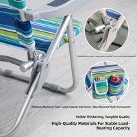Chaise longue de plage pliable légère à dossier inclinable à 180° avec poche latérale de rangement pour vacances à la plage et au bord de la mer