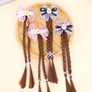 Fermaglio per capelli a coda di cavallo alta per bambine, con fiocco, paillettes, raso, rete, elastico, stile dolce e divertente, a trama intrecciata, per bambine - Product Image 3