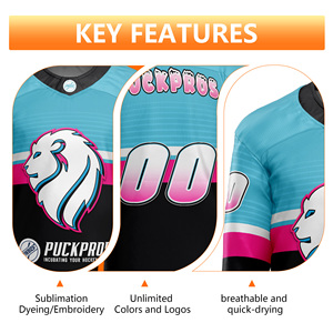 Maglie <span class=keywords><strong>Hockey</strong></span> su misura OEM professionale <span class=keywords><strong>Hockey</strong></span> su ghiaccio uniforme con ricamo e stampa disegno di sublimazione per il giocatore di squadra usura - Product Image 2