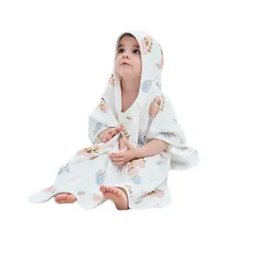 Bán Buôn 100% Bông Trẻ Em Tắm Bơi Tắm Poncho Khăn Trẻ Em Với Trùm đầu Bãi Biển Khăn Tùy Chỉnh In Ấn Phim Hoạt Hình