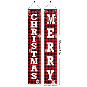 Decoraciones navideñas para patio o porche, juego de banderas con diseño a cuadros rojo y negro, pancarta personalizable para porche - Product Image 5