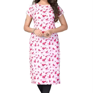 Crêpe à manches courtes Kurti pour femmes rose antique imprimé ethnique tenue décontracté soie pakistanaise Salwar Kameez pour les fêtes Festivals - Product Image 1