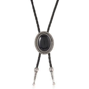 Corbata Bolo Vaquera Occidental Vintage Elegante de Piedra Negra con Colgante de Cuero, Joyería de Corbata Occidental para Hombres y Mujeres, Accesorios - Product Image 1