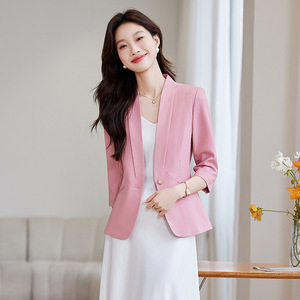 Women's Spring Single Button Slim Fit Blazer Blue Solid Color Anti Wrinkle Office Wear - Product Image 4