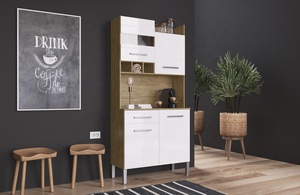 Armoire de cuisine de style moderne OLIVIA, 4 portes, 1 tiroir, meubles de maison en bois, panneaux de particules, couleur bois/blanc, Brazilian Decibel - Product Image 6