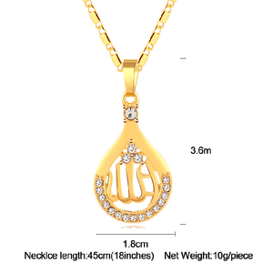 Vendita calda <span class=keywords><strong>gioielli</strong></span> religiosi 18k oro arabo musulmano Totem Allah a forma di cuore Micro pavé collana con ciondolo di strass - Product Image 3