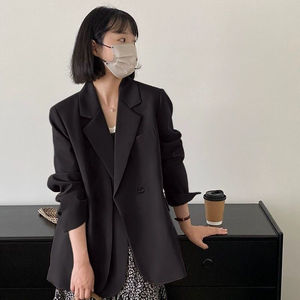 Korean Style Eco-Friendly Breathable Black <strong>Grey</strong> Oversized <strong>Blazer</strong> | 2025 Early Autumn <strong>Women's</strong> Casual Designer Jacket Worsted - Product Image 2