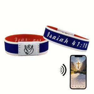 Fabrieksgroothandel NFC-chip met dagelijkse bijbeltekstherinnering RFID-stof elastische polsband armband - Product Image 5